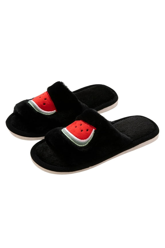 Fruit Slippers for Women Girls Cute Cherry Open Toe House Shoes Winter Warm Fuzzy Hotel Spa Memory Foam Slip on Indoor and Outdoor