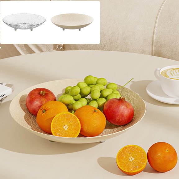 Fruit Snack Tray Plate, 9-Inch Plastic Candy Dish with Deep Sides, Beige/Clear Coffee Table Serving Plate for Living Room, Parties and Everyday Use