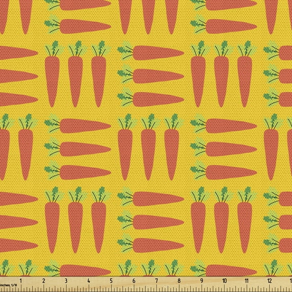 Ambesonne Fruit Fabric by the Yard Upholstery, Carrots in Triplet Design, 2 Yards, Coral Earth Yellow