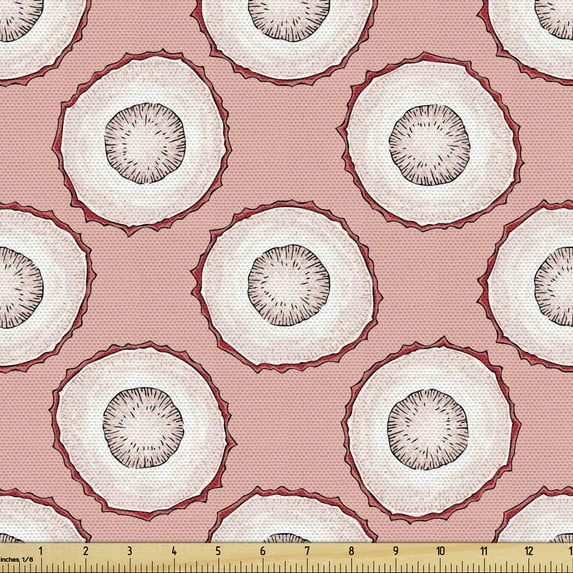 Ambesonne Fruit Fabric by the Yard Upholstery, Sliced Lychee Pop Art Motif, 1 Yard, Blush Pale Eggshell