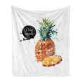 thumbnail image 1 of Fruit Soft Flannel Fleece Blanket, Pineapple Design Tropical Aquerelle Hawaii Foliage with Color Splashes, Cozy Plush for Indoor and Outdoor Use, 60" x 80", Brown Reseda Green Black, by Ambesonne, 1 of 6