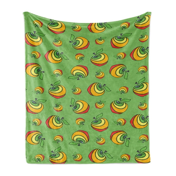 Fruit Soft Flannel Fleece Throw Blanket, Abstract Pattern of Colorful Apples in Nursery Cartoon Style Cheerful Graphic, Cozy Plush for Indoor and Outdoor Use, 50" x 70", Multicolor, by Ambesonne