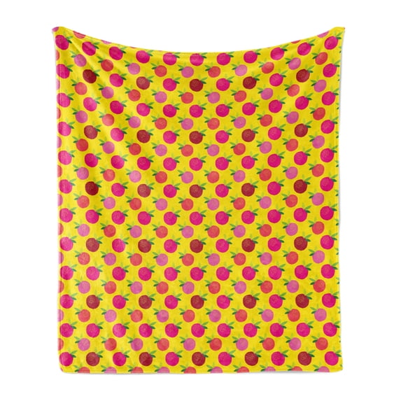 Fruit Soft Flannel Fleece Throw Blanket, Colorful Garden Polygonal Apple and Leaves Theme of Summer Freshness, Cozy Plush for Indoor and Outdoor Use, 60" x 80", Yellow Pink and Magenta, by Ambesonne