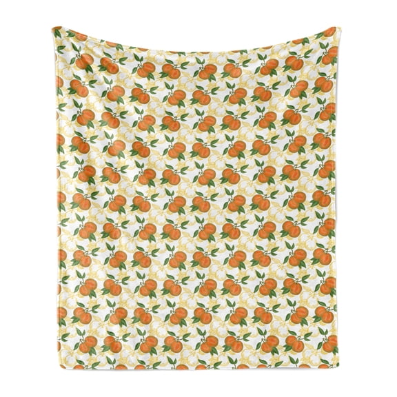 Fruit Soft Flannel Fleece Throw Blanket, Pattern with Hand-drawn Orange Fruits Organic Nutritious Food, Cozy Plush for Indoor and Outdoor Use, 50" x 70", Dark Orange Green, by Ambesonne
