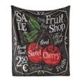 thumbnail image 1 of Fruit Soft Flannel Fleece Throw Blanket, Ripe Cherries Sketch Style Stem and Leaves Fruit Shop Sign Design on Dark Backdrop, Cozy Plush for Indoor and Outdoor Use, 60" x 80", Multicolor, by Ambesonne, 1 of 5