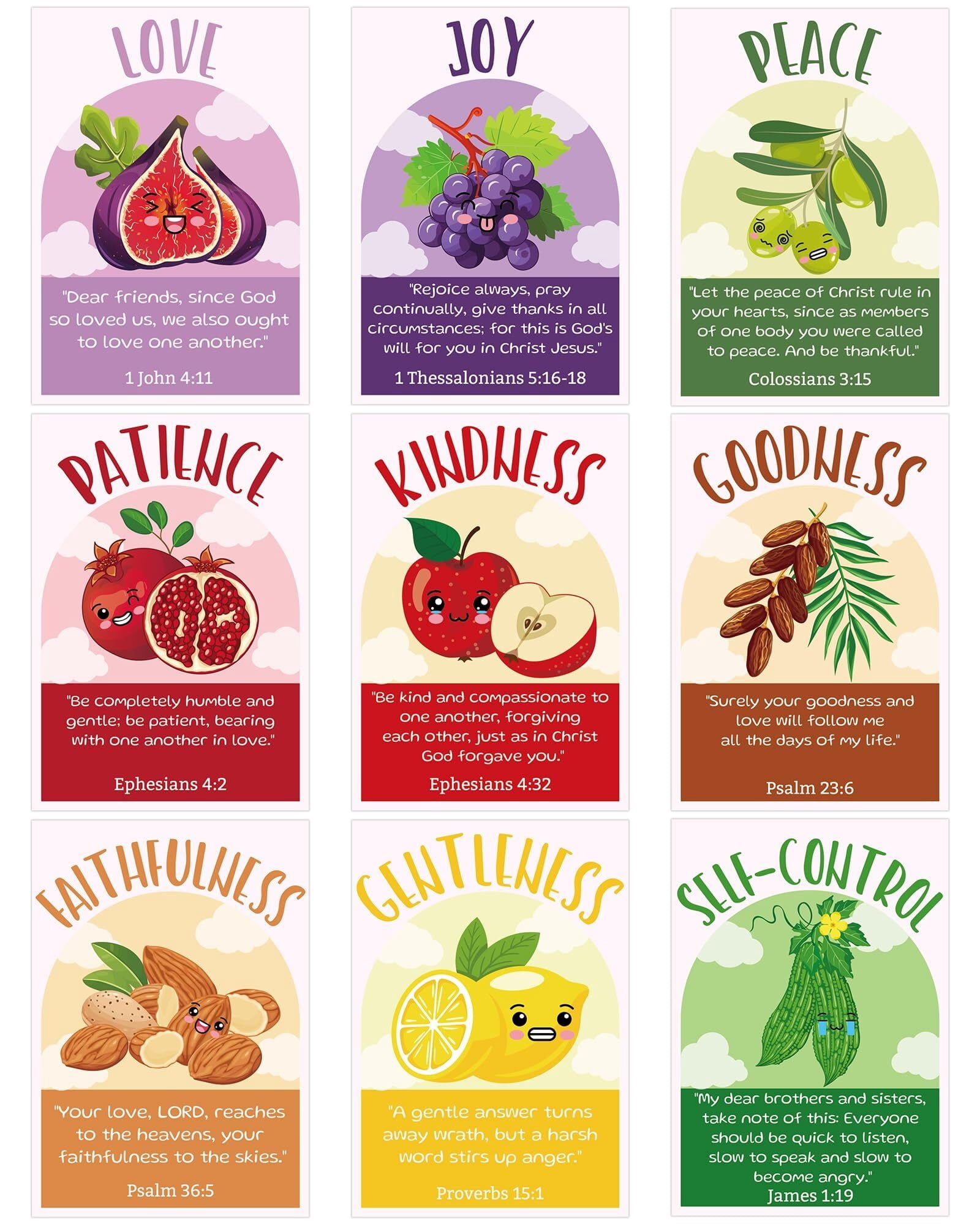 Fruit of the Spirit Bible Verse Posters, 9 Pcs Christian Wall Art for ...