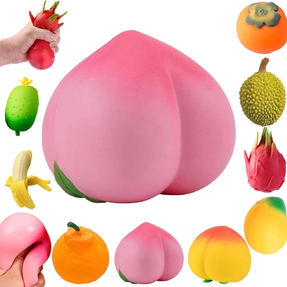 Fruit Squishy Toys Set, Soft Slow Rising Squeeze Stress Relief Fidget Toys(Peach -PINK)