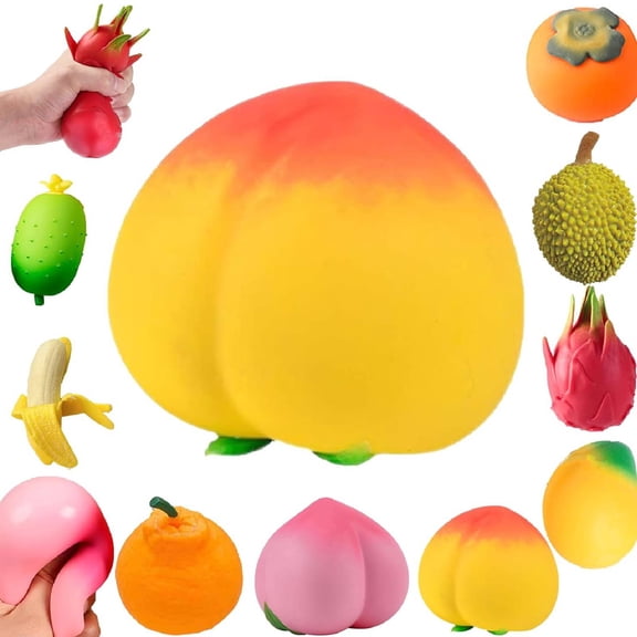 Fruit Squishy Toys Set, Soft Slow Rising Squeeze Stress Relief Fidget Toys(Peach -YELLOW)