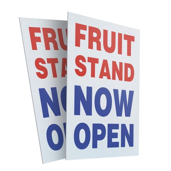 Fruit Stand Now Open (2-Pack) 24 Inch x 36 Inch Plastic Signs | Sign Insert 4mm Corrugated Plastic Signs Storefront Window Poster | Fresh Produce, Local Stalls, Grand Opening Promotions