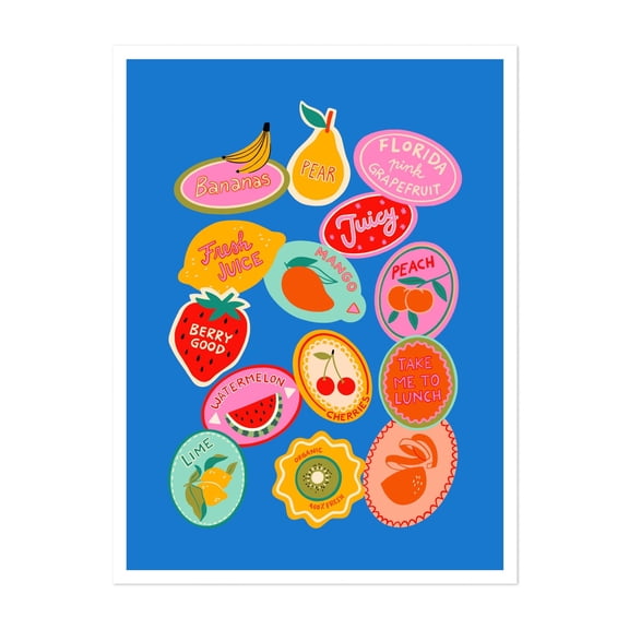 Fruit Stickers - Digital Art Fruit Illustration Pop Art Kitchen Decor Modern Art Humor Pattern Unframed Wall Art Print 5 x 7 inches