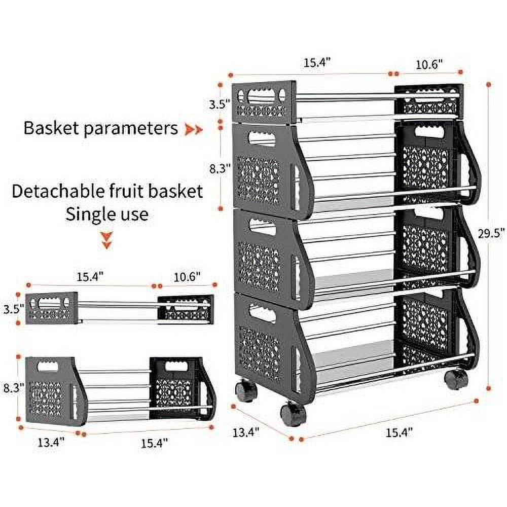Fruit Storage Basket, Rolling Stackable Vegetable Fruit Basket Utility