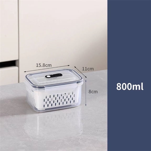 Fruit Storage Container for Fridge, Vegetable Produce Storage Saver Containers with Lid for Refigerator, Food Storage Containers with Colander, Plastic Fresh Keeper for Fruit Vegetable(800ML)