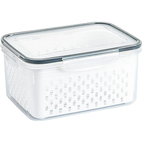 Fruit Storage Container for Fridge, Vegetable Produce Storage Saver Containers with Lid for Refigerator, Food Storage Containers with Colander, Plastic Fresh Keeper for Fruit Vegetable(850ML)