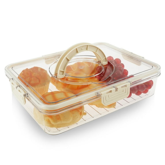 Fruit Storage Container with with Lid and Handle Stackable Refrigerator Fruit Organizer Airtight Fruit Organizer Bins Clear Fridge Produce Keeper Portable Fridge Organizer Box for Fruit Vegetable