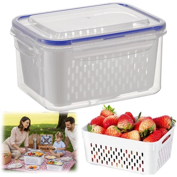 Fruit Storage Container with Removable Colander, Leakproof, for Fridge