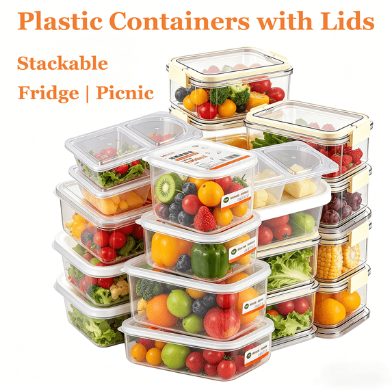 Fruit Storage Containers, Food Containers with Lids, Clear Two Compartment Large Capacity Plastic Box, Airtight for Food Preservation, for Home, Camping and Picnic, AKLJWH - #08 White - 1PC