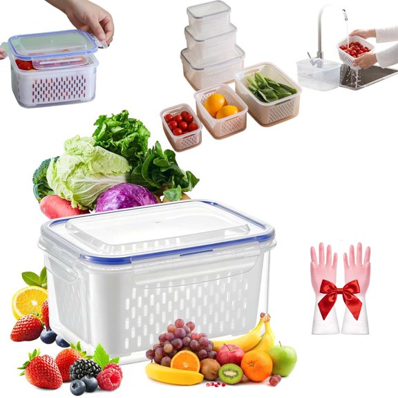 Fruit Storage Containers for Fridge, 2026 New Airtight Produce Storage Containers with Lids, Stackable Refrigerator Organizer Bins for Berries, Vegetables, Lettuce, Grapes (Blue, Large)