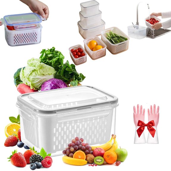 Fruit Storage Containers for Fridge, 2026 New Airtight Produce Storage Containers with Lids, Stackable Refrigerator Organizer Bins for Berries, Vegetables, Lettuce, Grapes (Gray, Large)