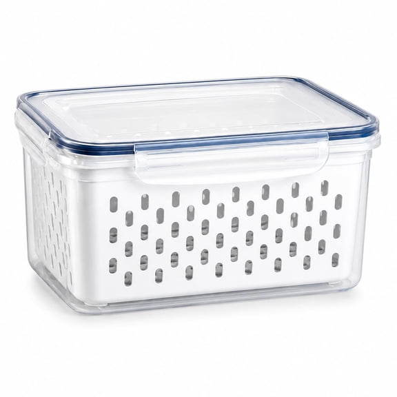 Fruit Storage Containers for Fridge, 4 in 1 Food Storage Container with Lids, Transparent Plastic Fruit Containers for Fridge Keep Fresh-Including Drain Basket, Soak, Wash, Drain & Store