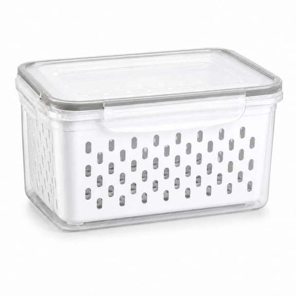 Fruit Storage Containers for Fridge, 4 in 1 Food Storage Container with Lids, Transparent Plastic Fruit Containers for Fridge Keep Fresh-Including Drain Basket, Soak, Wash, Drain & Store