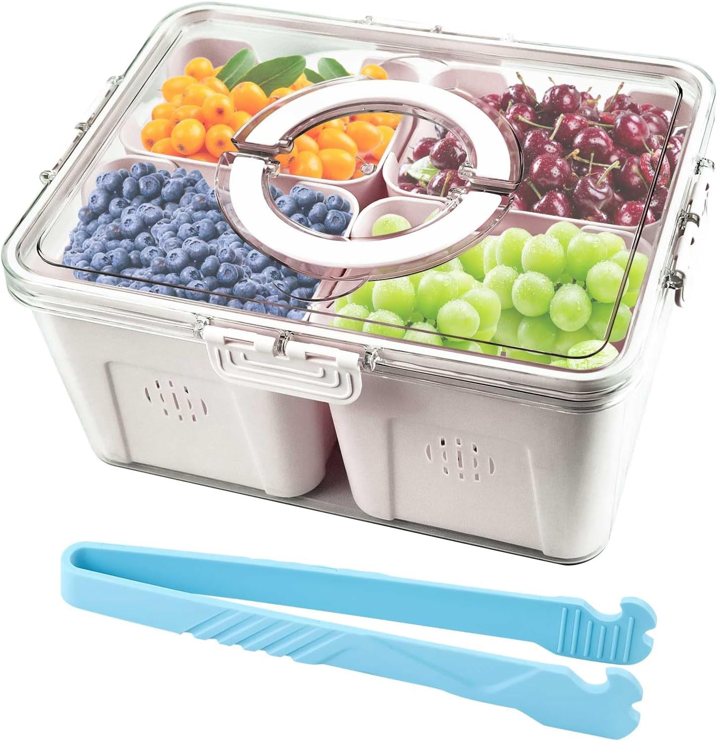 Fruit Storage Containers for Fridge, Divided Serving Tray with Lid and
