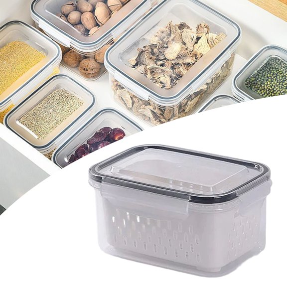 Fruit Storage Containers for Fridge, Leakproof Produce Containers for Fridge with Removable Colander, All-in-One Fruit Containers Stainers Berry, Fruits, Vegetables, Salad Keeper