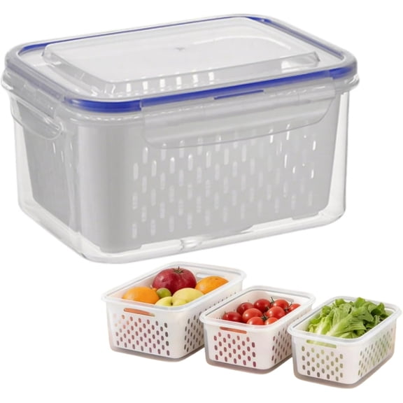 Fruit Storage Containers for Fridge with Removable Colander, 2 in 1 Produce Storage Containers, BPA-Free Fridge Organizers and Storage Keep Fruits, Vegetables, Berry Fresh Longer