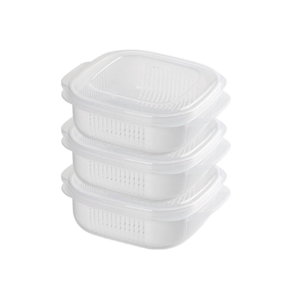 Fruit Storage Containers for Fridge, with Removable Colanders, Double Layer Drainage Preservation Box, Airtight Food Storage Containers with Lids, for Food Washing, Draining, Keeper Fresh (3pcs)