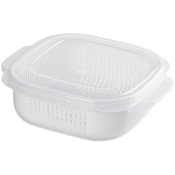 Fruit Storage Containers for Fridge, with Removable Colanders, Double Layer Drainage Preservation Box, Airtight Food Storage Containers with Lids, for Food Washing, Draining, Keeper Fresh (1pcs)