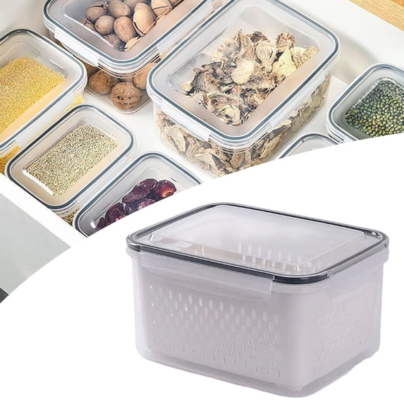 Fruit Storage Containers for Fridge (with Drain Basket), Leak-Proof Food Containers, BPA-Free, Keep Fruits, Vegetables, Berries, and Meats Fresh for a Long Time, Dishwasher and Microwave Safe, 1 Pcs
