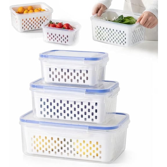 Fruit Storage Containers for Fridge, Airtight Lids Keep Out Dust, Insects & Contaminants, Easy-Clean Stackable Design for Fresh Produce