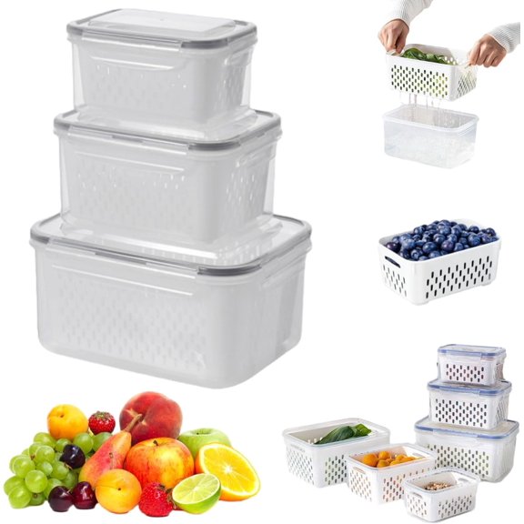 Fruit Storage Containers for Fridge Airtight Plastic Keeper with Lids Deli Prep Holder in Lunch Box Refrigerator