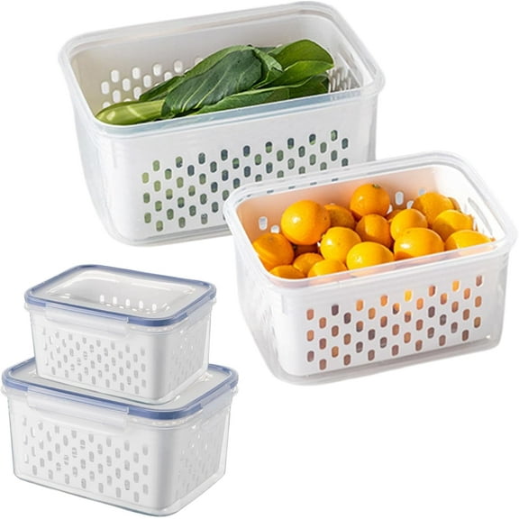 Fruit Storage Containers for Fridge, Airtight Produce Saver with Removable Colander, Leakproof Fresh Keeper Lids for Berries & Vegetables