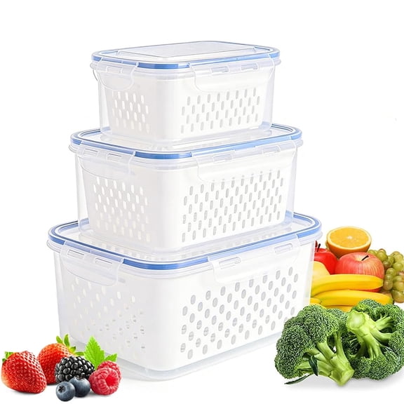Fruit Storage Containers for Fridge – Removable Colander & Freshness Keeper – Fruits, Vegetables, Berries & Meal Prep