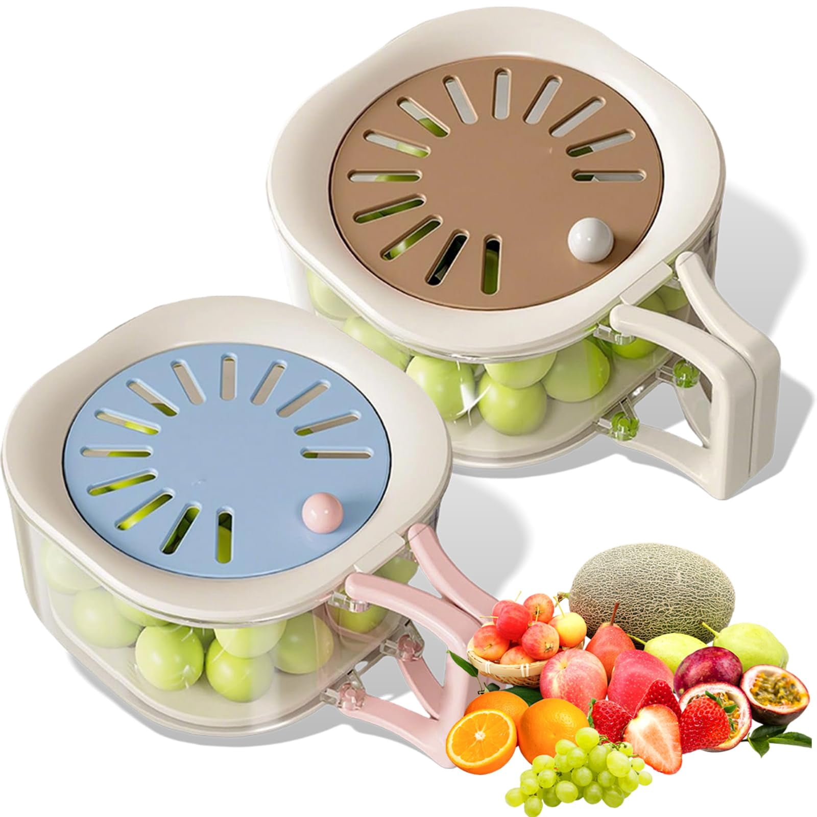 Fruit Storage Containers for Fridge with Colander, 2-in-1 Fruit Washing Bowl with Handle, Stackable Produce Saver for Kitchen Counter
