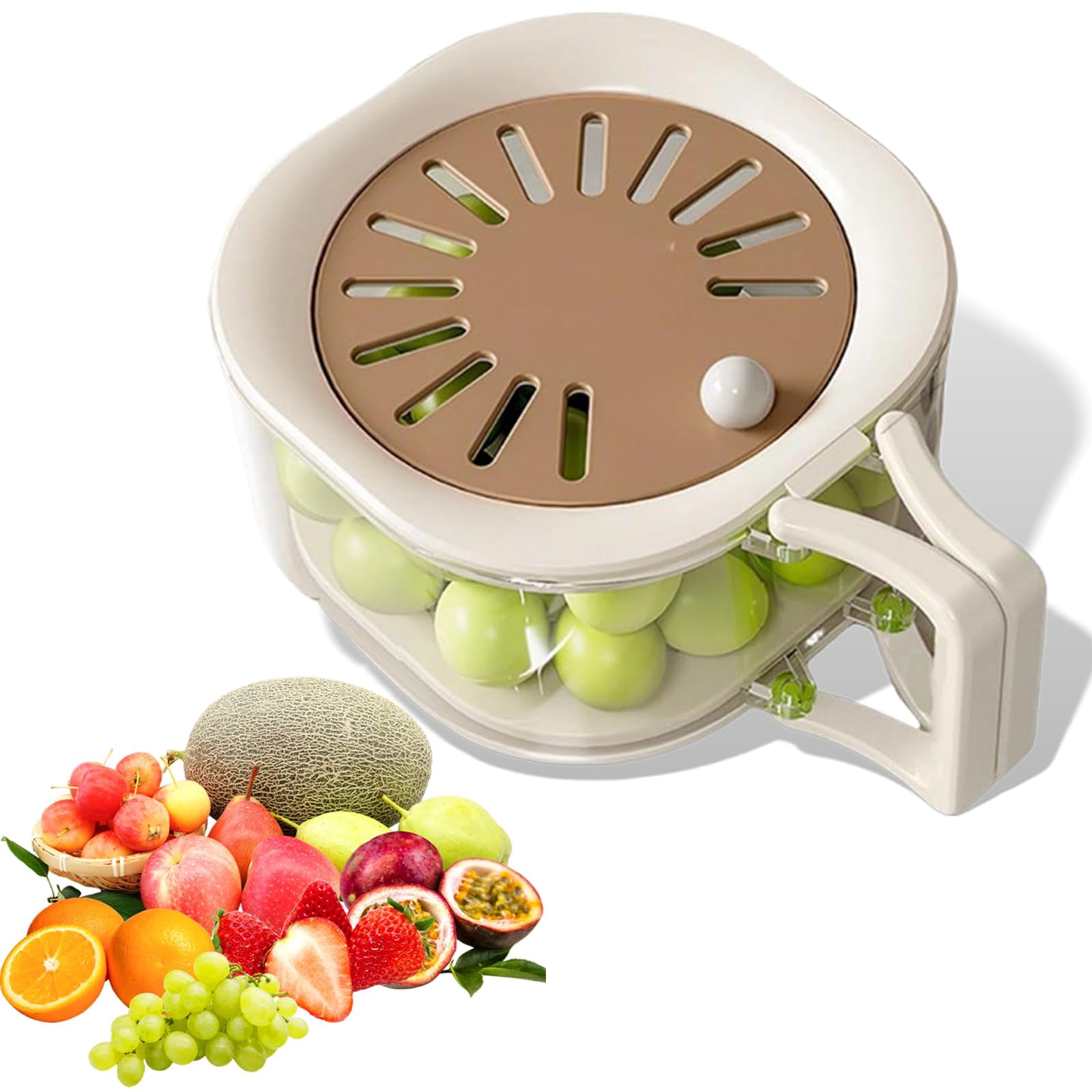 Fruit Storage Containers for Fridge with Colander, 2-in-1 Fruit Washing Bowl with Handle, Stackable Produce Saver for Kitchen Counter