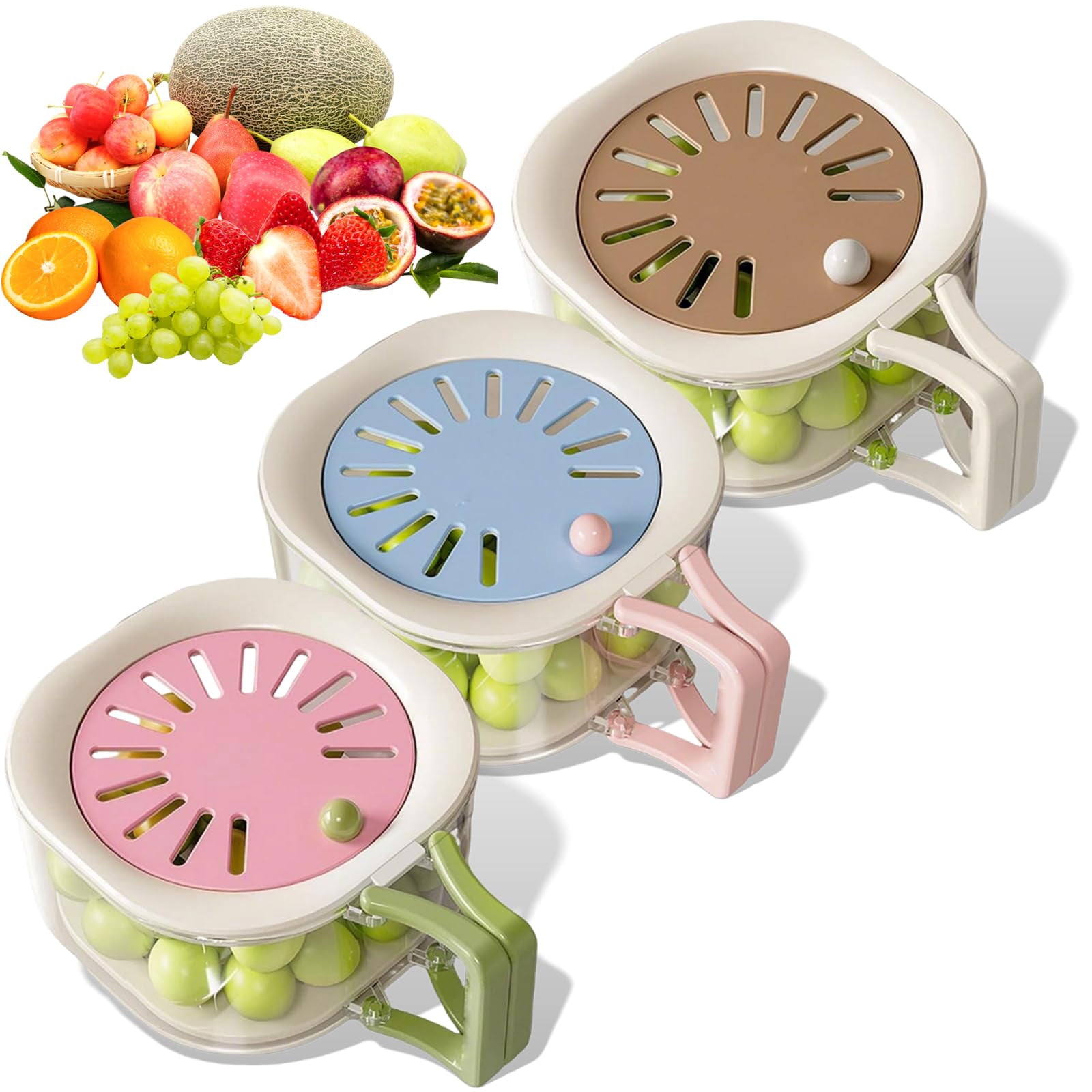 Fruit Storage Containers for Fridge with Colander, 2-in-1 Fruit Washing Bowl with Handle, Stackable Produce Saver for Kitchen Counter