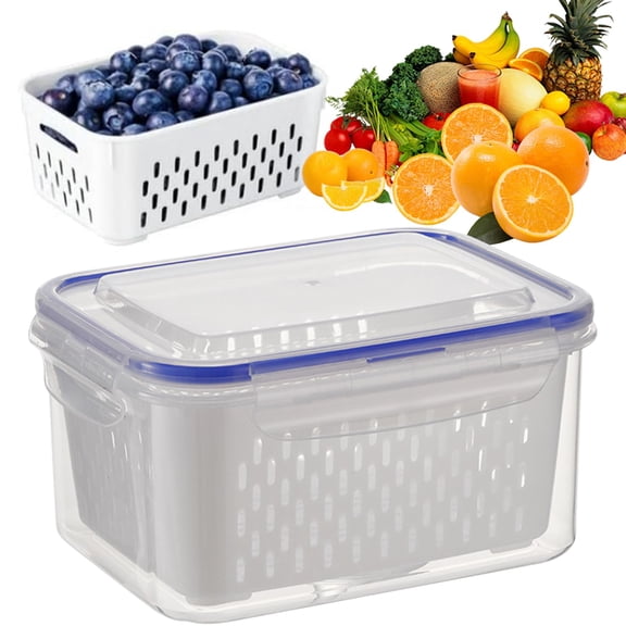 Fruit Storage Containers with Removable Colander, Leakproof Airtight Produce Keeper for Berries, Vegetables & Meal Prep – BPA-Free, Stackable