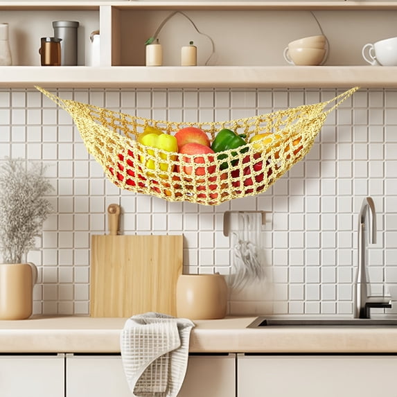 Fruit Storage Net Bag, Crochet Hanging Mesh Bag, Breathable Organization for Kitchen Pantry, Ideal for Home Use