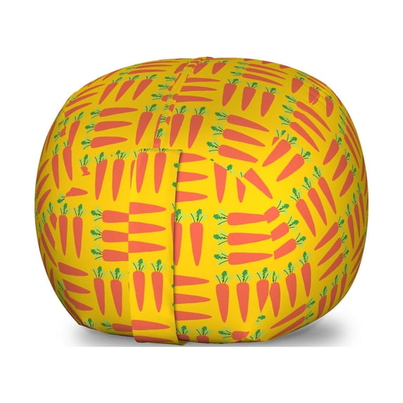 Fruit Storage Toy Bag Chair, Cartoon Carrots Images in Triplet Design Healthy Vegetable Foods Natural Art, Stuffed Animal Organizer Washable Bag, Small Size, Coral Earth Yellow, by Ambesonne