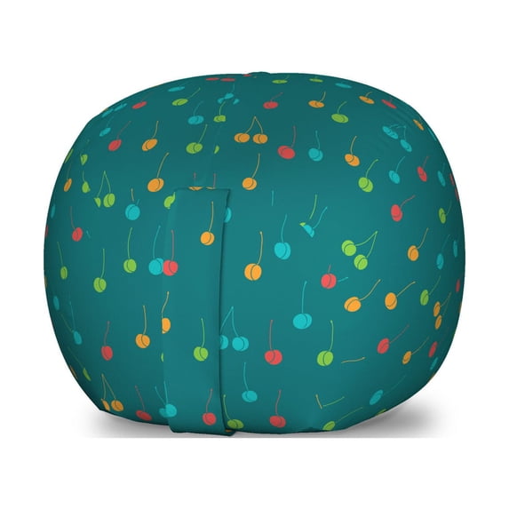 Fruit Storage Toy Bag Chair, Colorful Abstract Cherries Summer Themed Continuous Pattern Art Print, Stuffed Animal Organizer Washable Bag, Small Size, Dark Teal and Multicolor, by Ambesonne