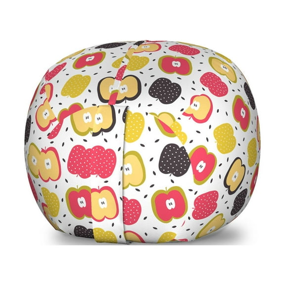 Fruit Storage Toy Bag Chair, Continuous Print of Colorful Sliced Apples, Stuffed Animal Organizer Washable Bag, Large Size, Multicolor, by Ambesonne