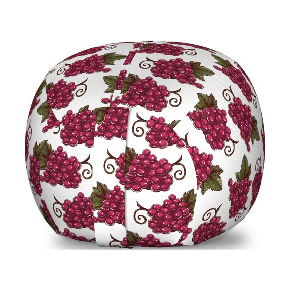 Fruit Storage Toy Bag Chair, Continuous Red Grapes Hand Drawn Sketchy Style Wine Themed Print, Stuffed Animal Organizer Washable Bag, Small Size, Raspberry Green and Burgundy, by Ambesonne