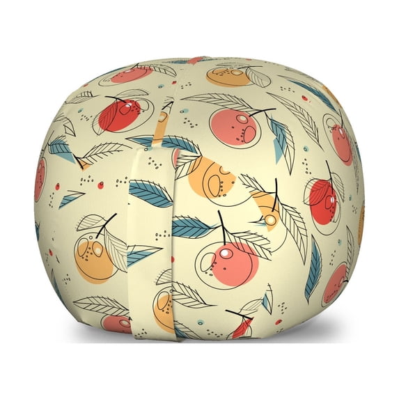 Fruit Storage Toy Bag Chair, Contour Fresh Tangerines with Long Leaves Randomly Aligned in Pastel Colors, Stuffed Animal Organizer Washable Bag, Large Size, Multicolor, by Ambesonne