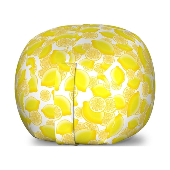 Fruit Storage Toy Bag Chair, Natural Theme Falling Lemons Pattern and Half Limes Image on Plain Background, Stuffed Animal Organizer Washable Bag, Large Size, Yellow Multicolor, by Ambesonne
