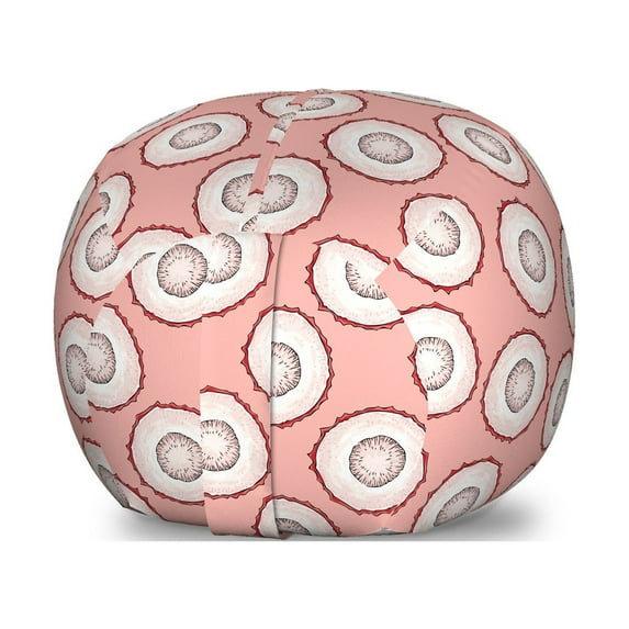 Fruit Storage Toy Bag Chair, Rhythmic Chinese Ripe Sliced Lychee Pop Art Motif Illustration Print, Stuffed Animal Organizer Washable Bag, Large Size, Blush Pale Eggshell, by Ambesonne