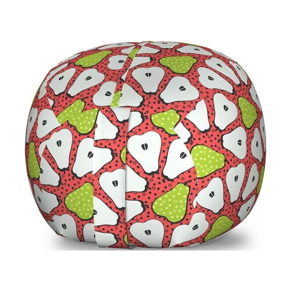 Fruit Storage Toy Bag Chair, Sliced Pears Pattern with Funky Polka Dots, Stuffed Animal Organizer Washable Bag, Small Size, Dark Coral Apple Green, by Ambesonne