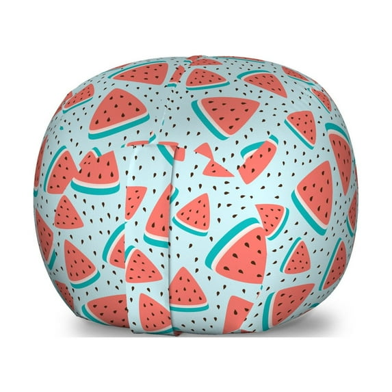 Fruit Storage Toy Bag Chair, Summer Pattern with Watermelon Slices, Stuffed Animal Organizer Washable Bag, Large Size, Coral Pale Blue, by Ambesonne