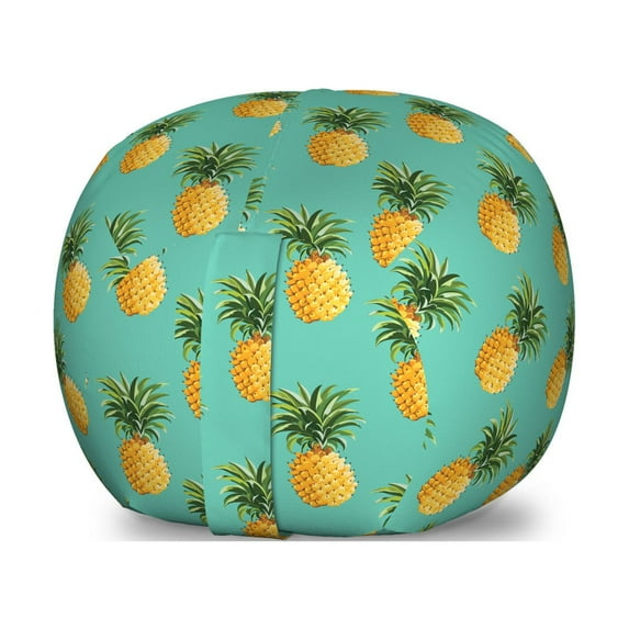Fruit Storage Toy Bag Chair, Tropical Pineapples and Leaves Exotic Hawaiian Cuisine Vintage Design, Stuffed Animal Organizer Washable Bag, Small Size, Turquoise Yellow, by Ambesonne