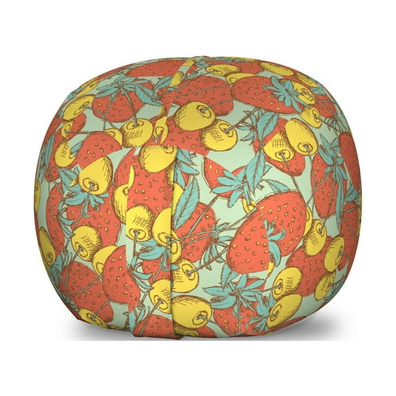 Fruit Storage Toy Bag Chair, Vintage Summer Pattern with Cherry and Strawberry, Stuffed Animal Organizer Washable Bag, Large Size, Multicolor, by Ambesonne